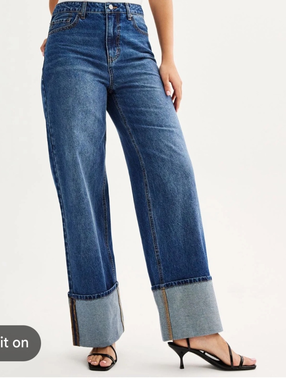 NEW Wide Leg Cuffed Women's Jeans - Dark Blue